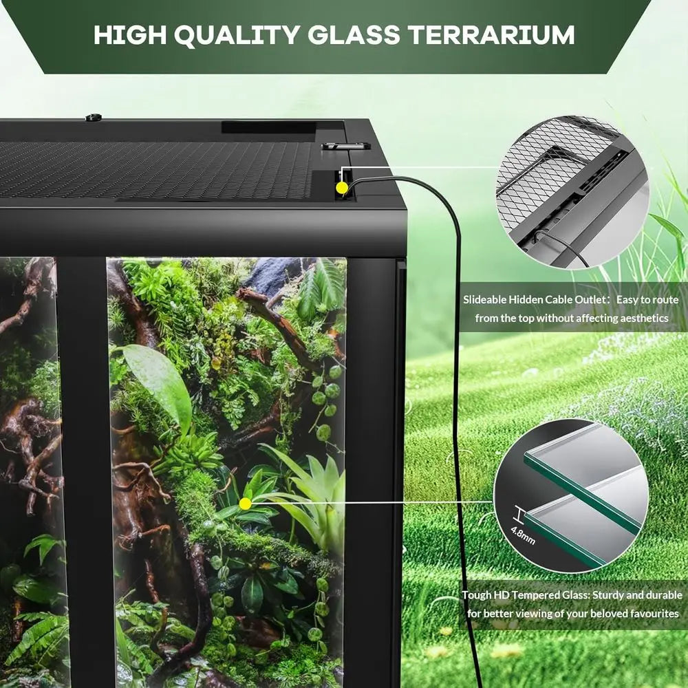 Tempered Glass Reptile Enclosure 24x18x18 Inch Lockable