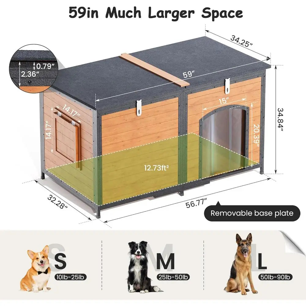 Wooden Insulated Dog House With Asphalt Roof And Airflow Windows