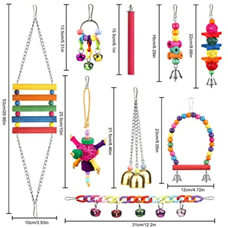 Bird Toys For Conures Ladder Hammock Perch Chewing Bells Parrots