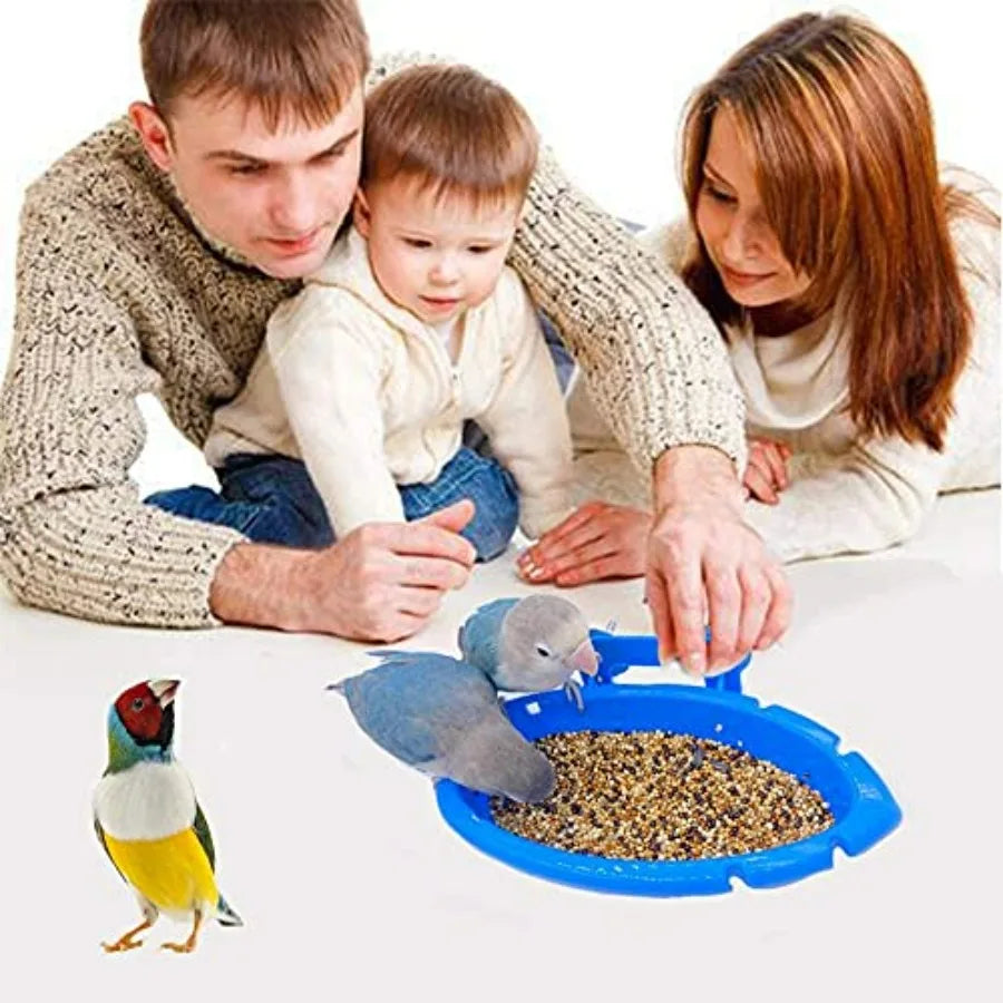 Plastic Bird Bath For Cage With 3 Balls Hanging Toy