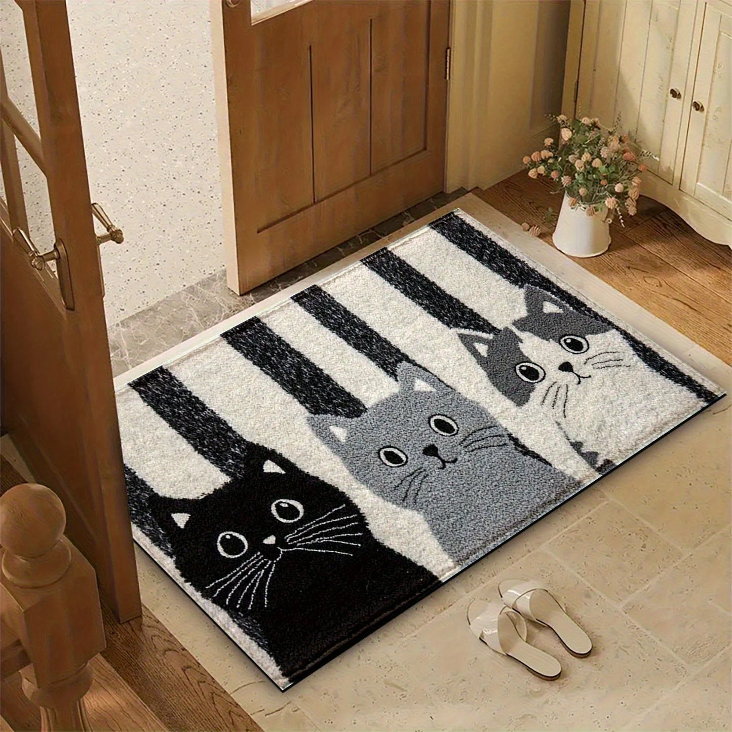 Cartoon Cat Doormat Waterproof PVC Floor Rug For Bedroom