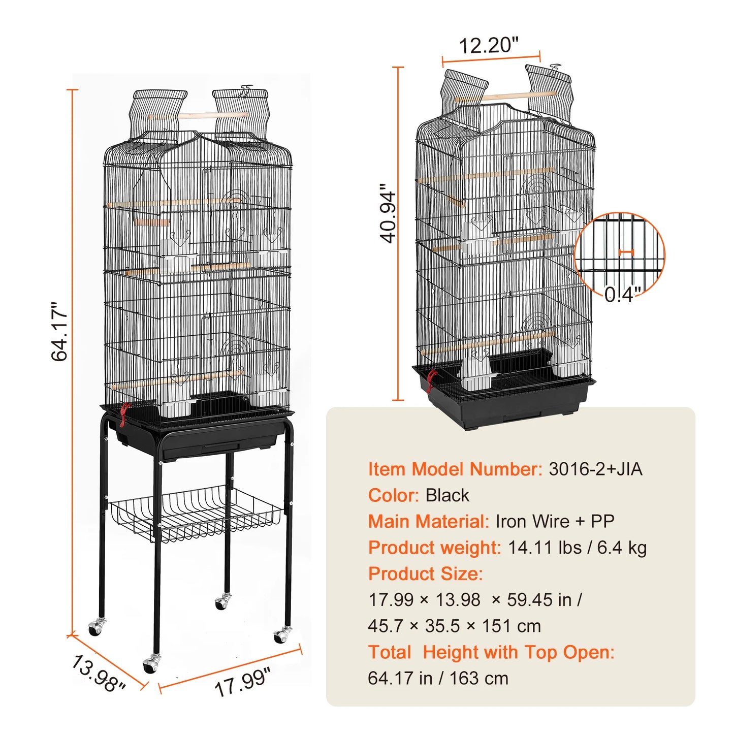 SucceBuy Open Top Parrot Bird Cage With Swing Perch