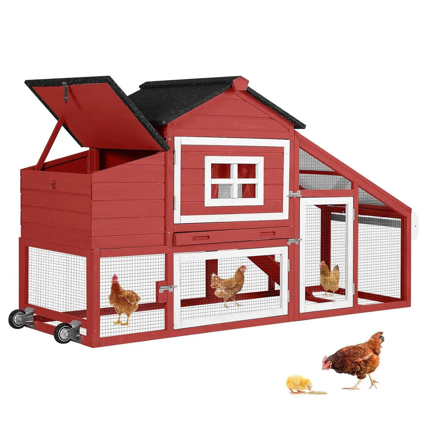 Mobile Chicken Coop On Wheels For 2-4 Chickens Outdoor Shelter