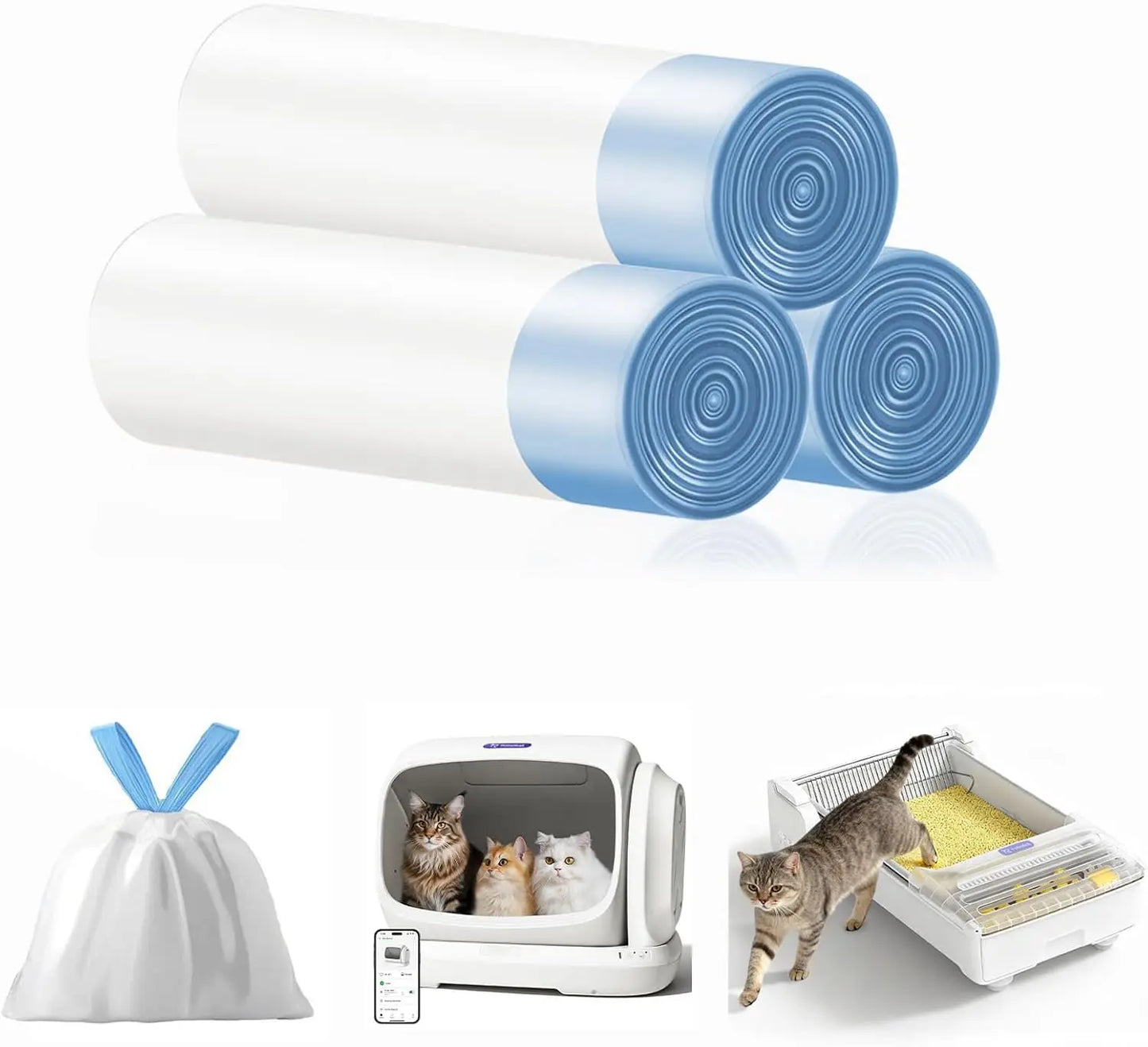 Cat Litter Bags 60 Pack Durable Drawstring Liners for Self-Cleaning