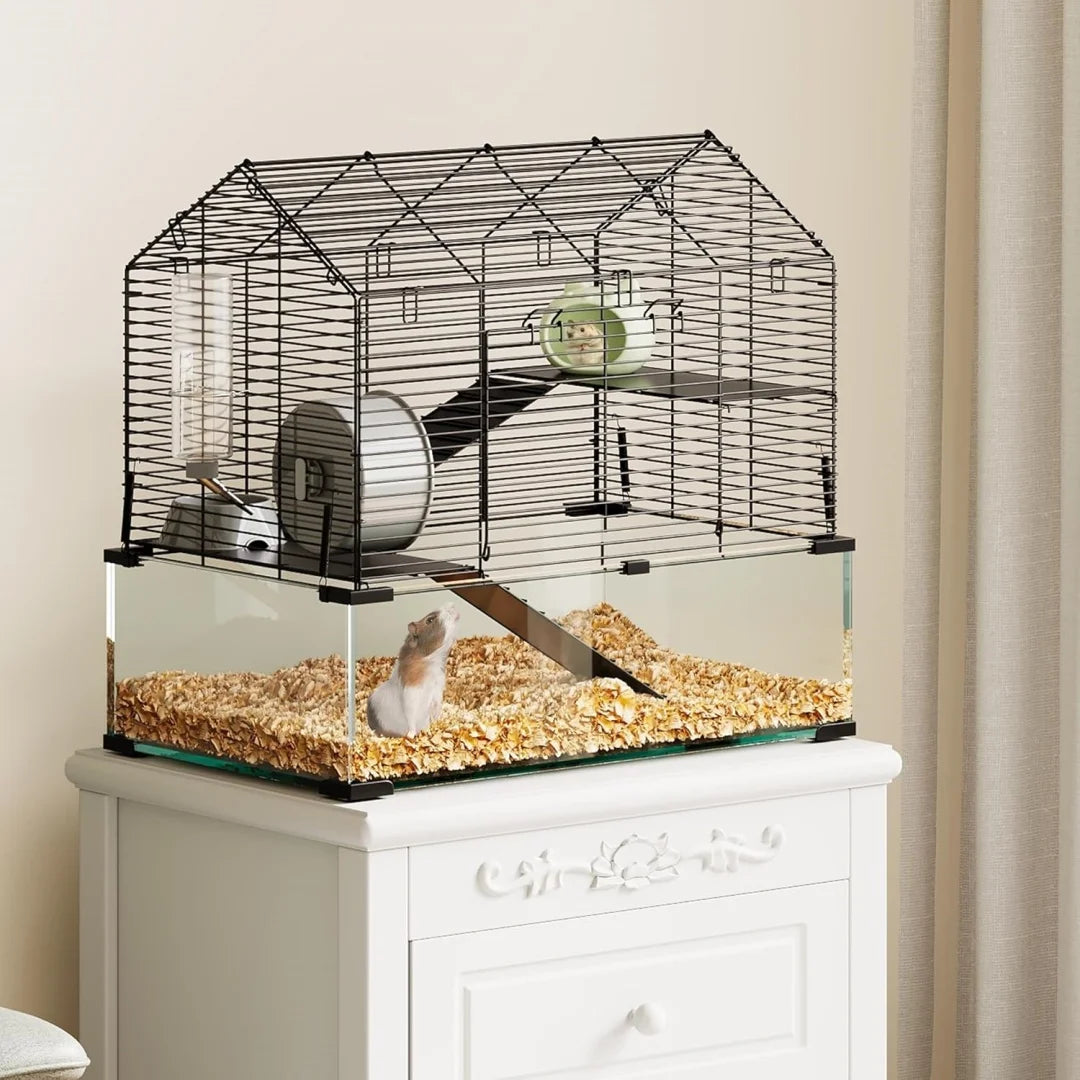 HiMISS 3-Tier Glass Metal Hamster Enclosure For Small Animals