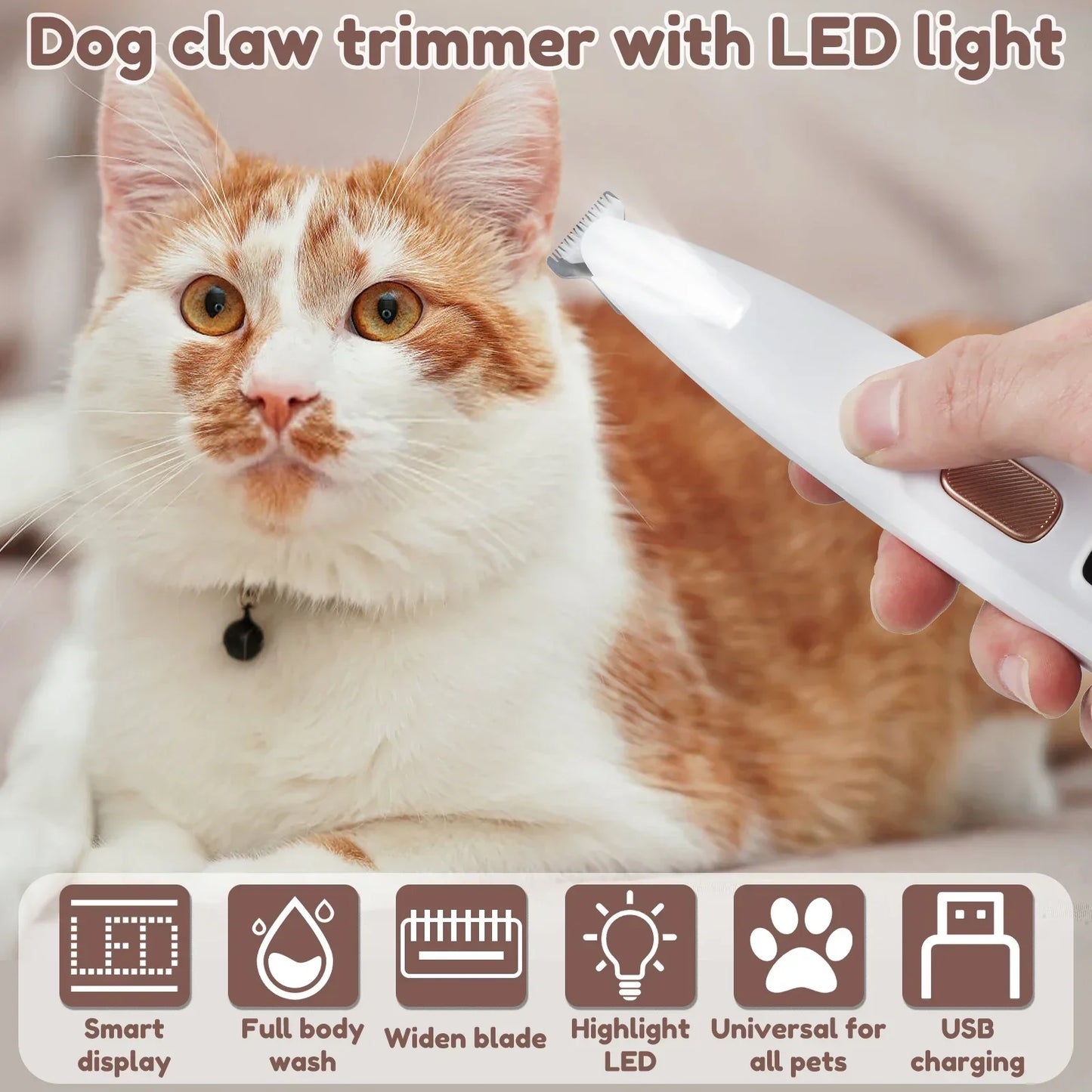 Dog Paw Trimmer With LED Light Waterproof Display For Grooming