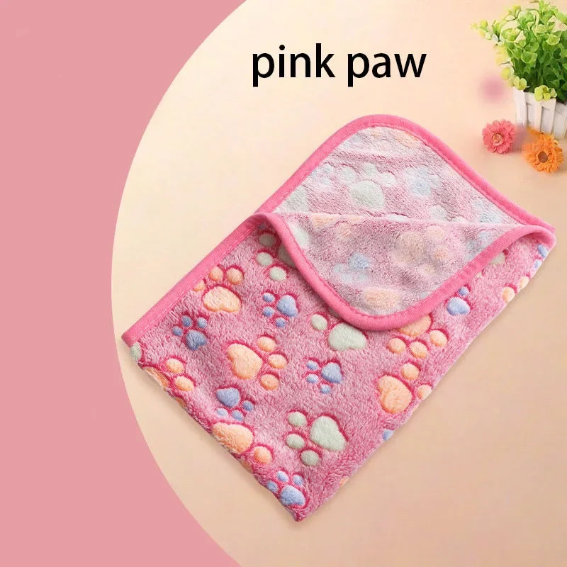 Velvet Pet Blanket With Paw Bone Pattern Soft Fleece Mat