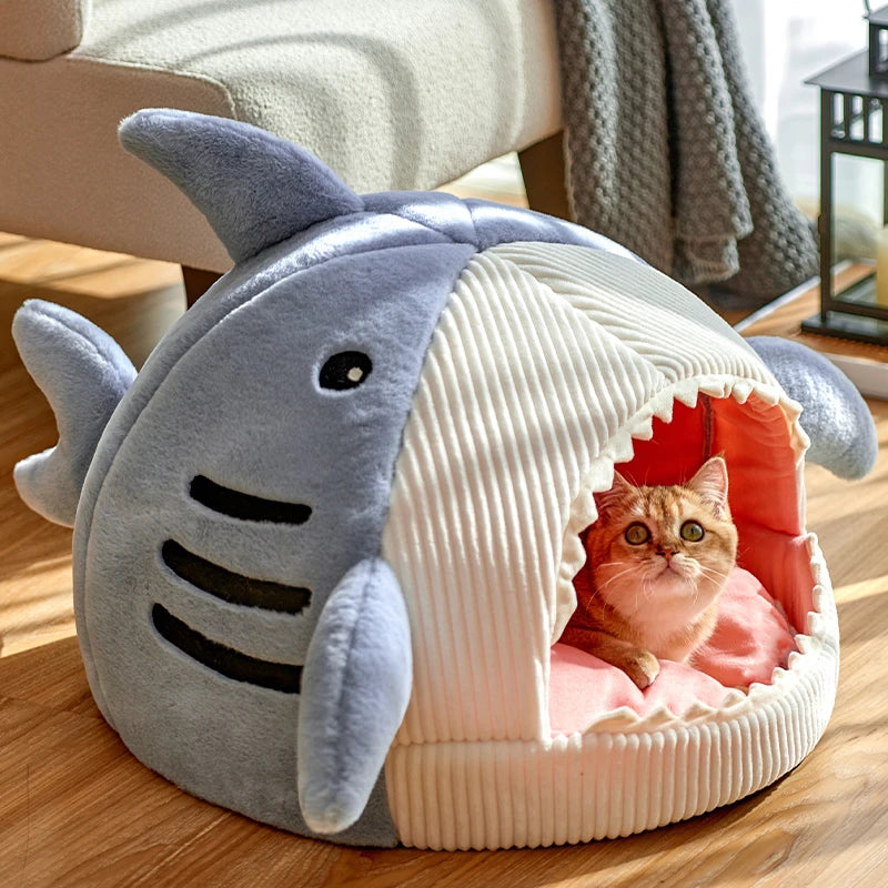 Enclosed Warm Cat Bed Portable Pet House With Cotton Cushion
