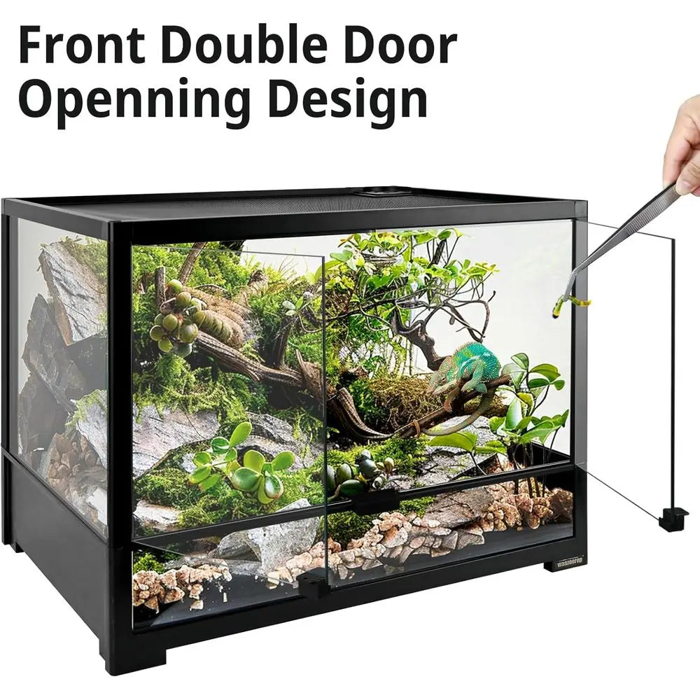 Tempered Glass Reptile Tank With Double Doors And Top Vent