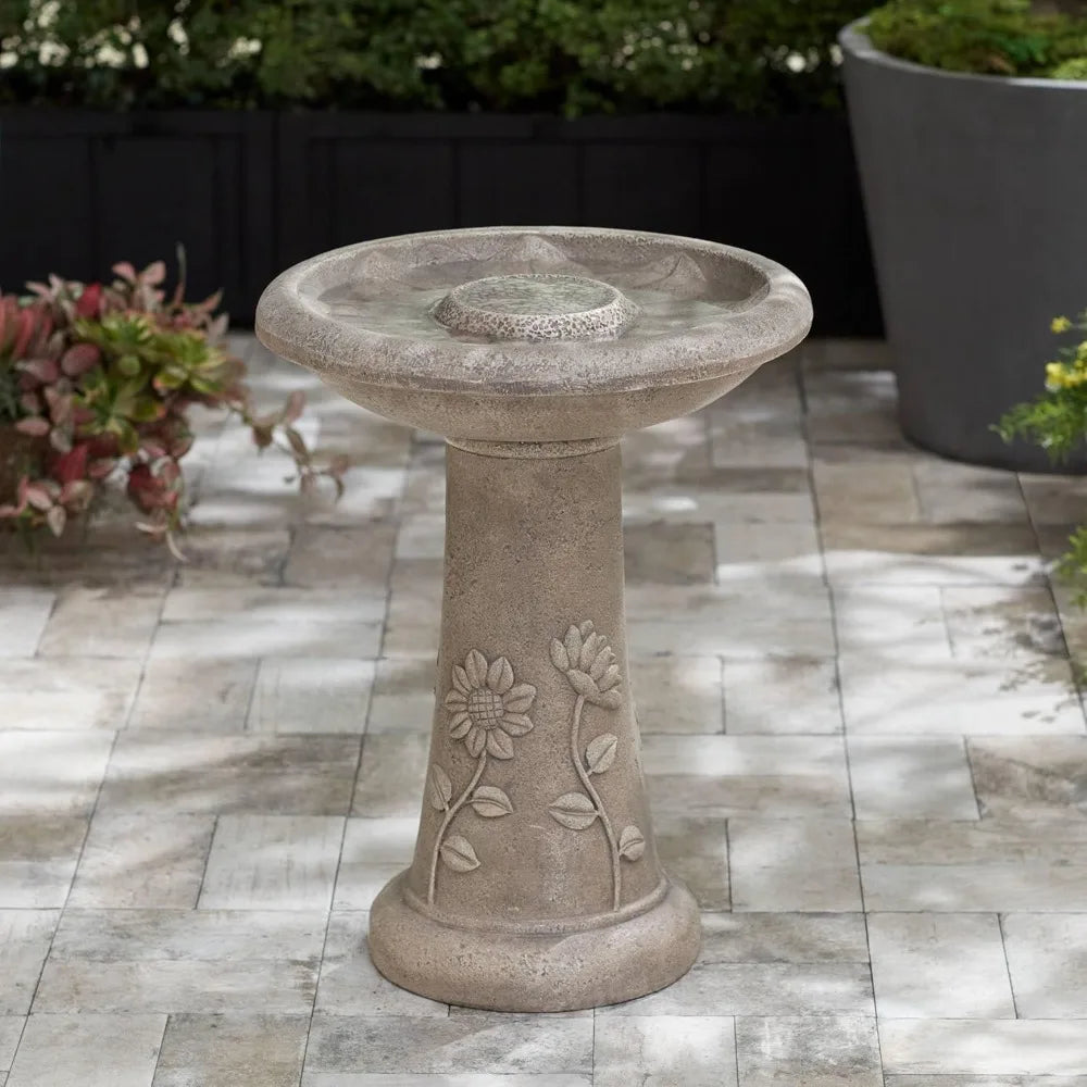 Missy Fleur Rustic Outdoor Cement Fountain With LED Bird Bath