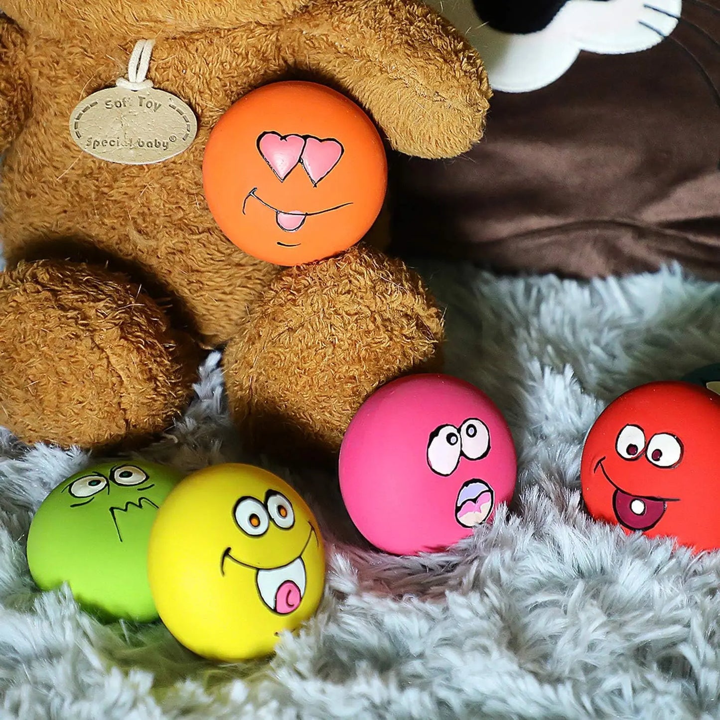 Smile Face Dog Squeaky Balls For Small Puppies Latex Toys