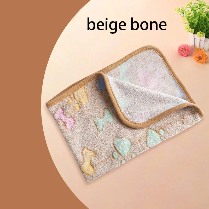 Velvet Pet Blanket With Paw Bone Pattern Soft Fleece Mat