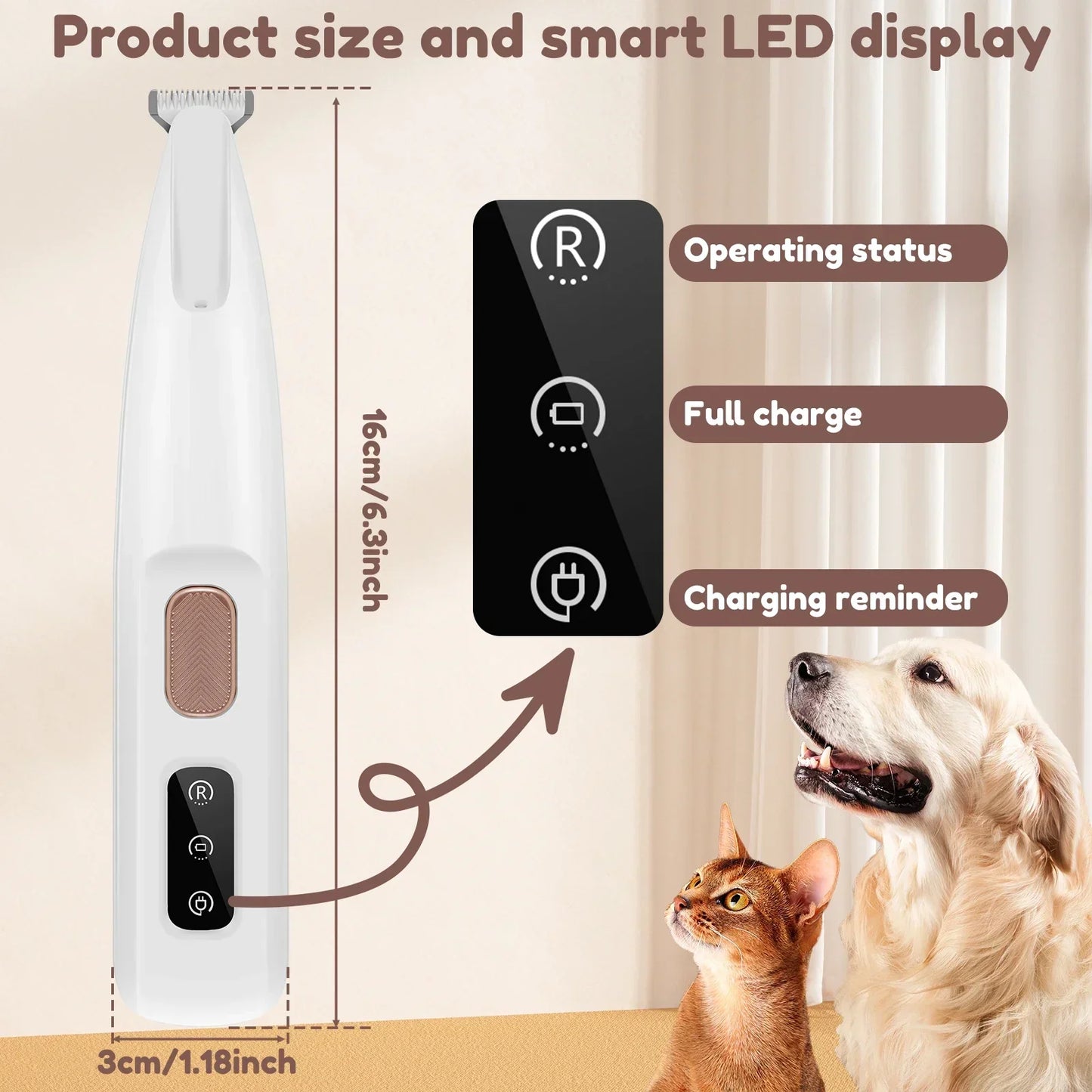 Dog Paw Trimmer With LED Light Waterproof Display For Grooming