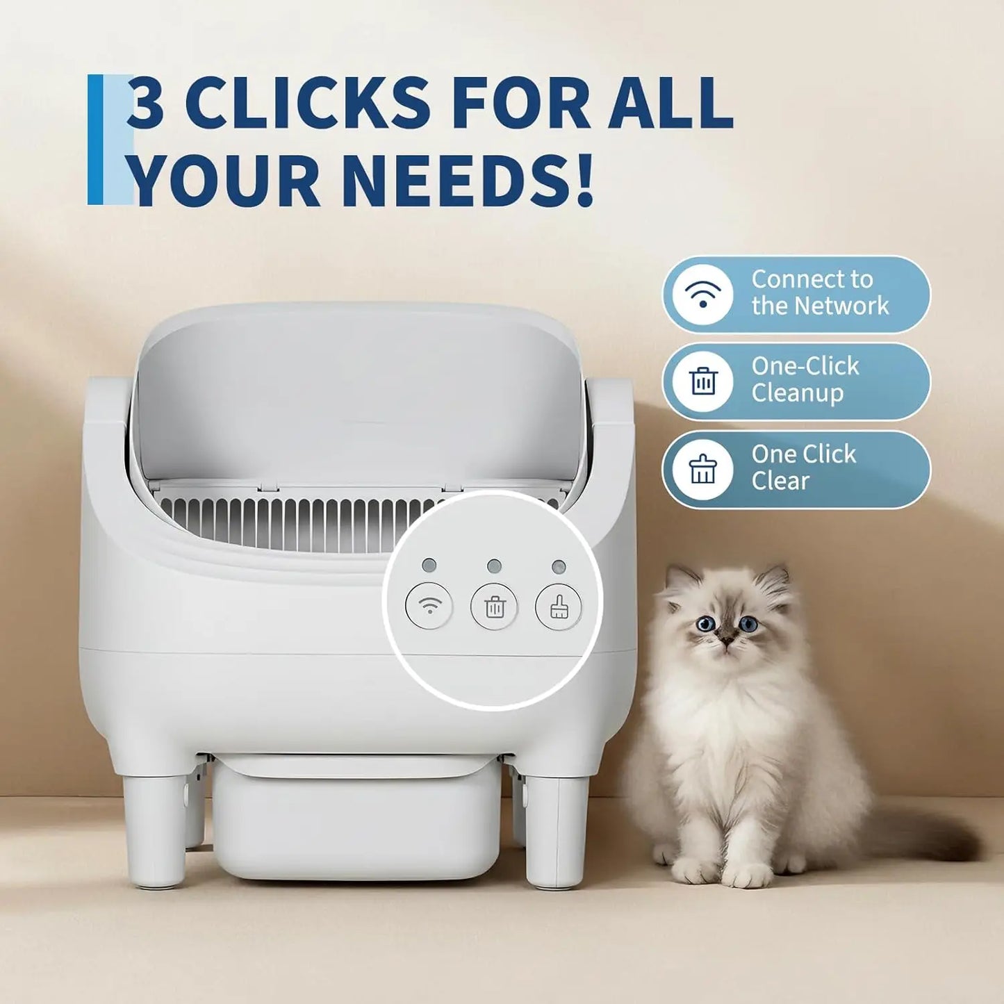HiMISS App Controlled Self Cleaning Cat Litter Box Odor Control