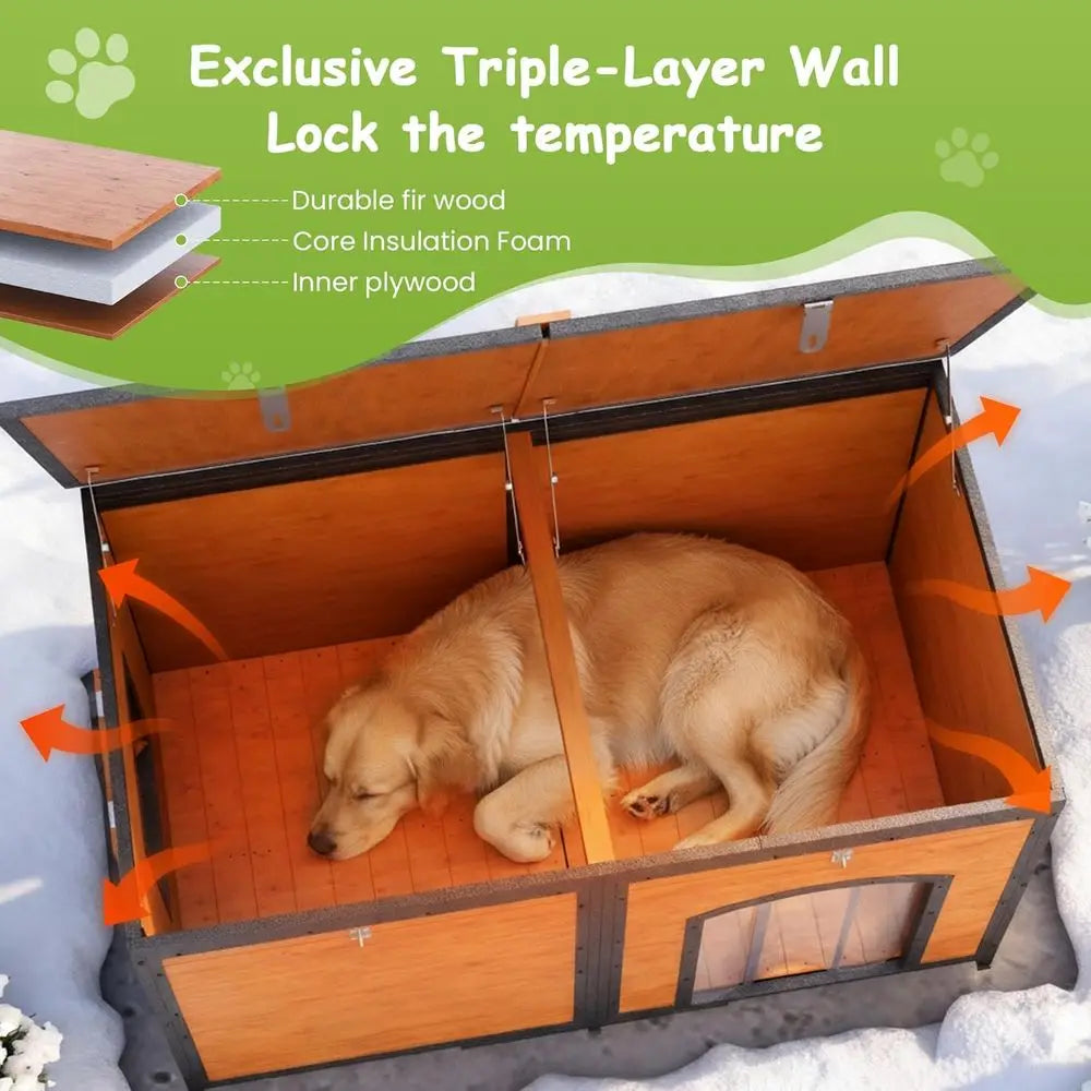 Wooden Insulated Dog House With Asphalt Roof And Airflow Windows