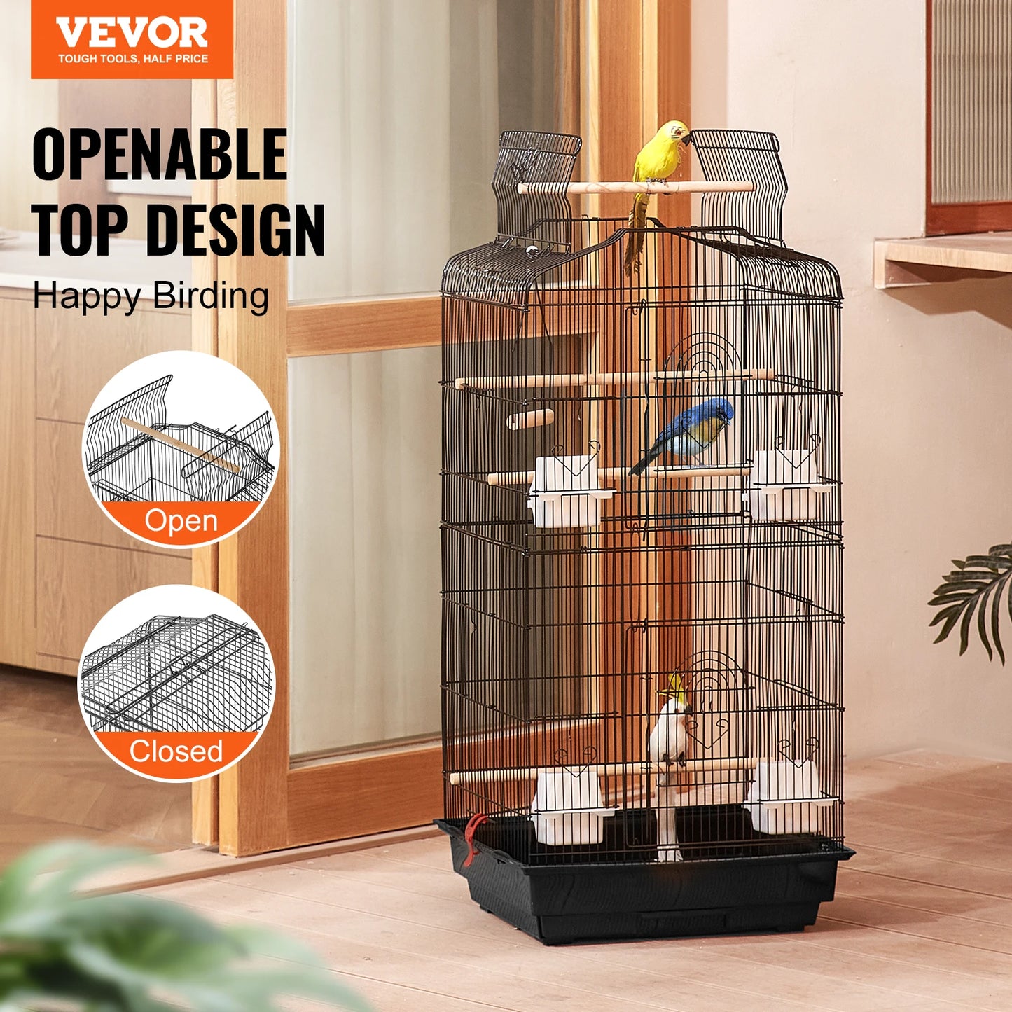 SucceBuy Open Top Parrot Bird Cage With Swing Perch