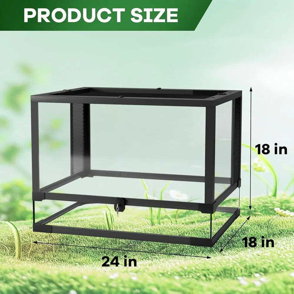 Tempered Glass Reptile Enclosure 24x18x18 Inch Lockable