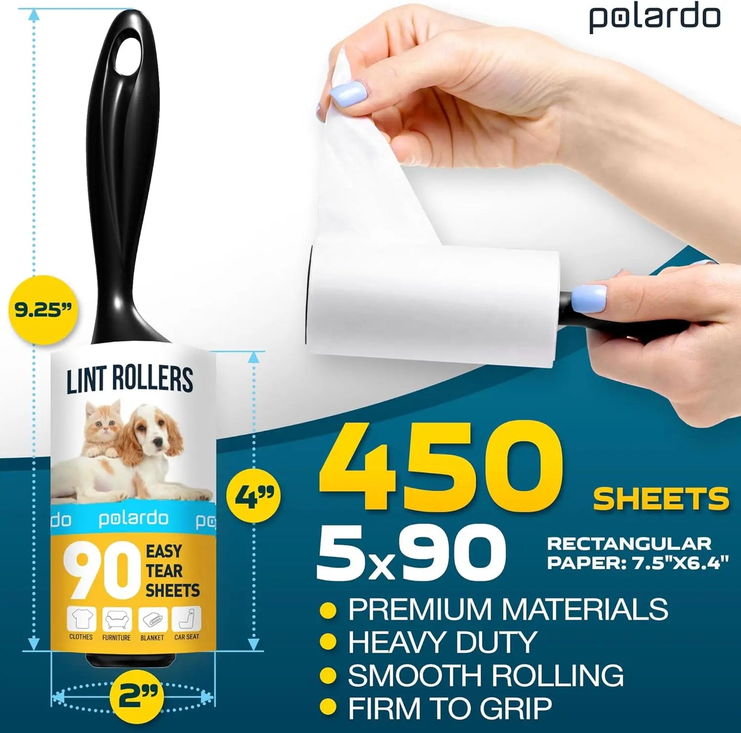 Pet Hair Lint Rollers Set of 5 Large Sticky Rollers for Clothes