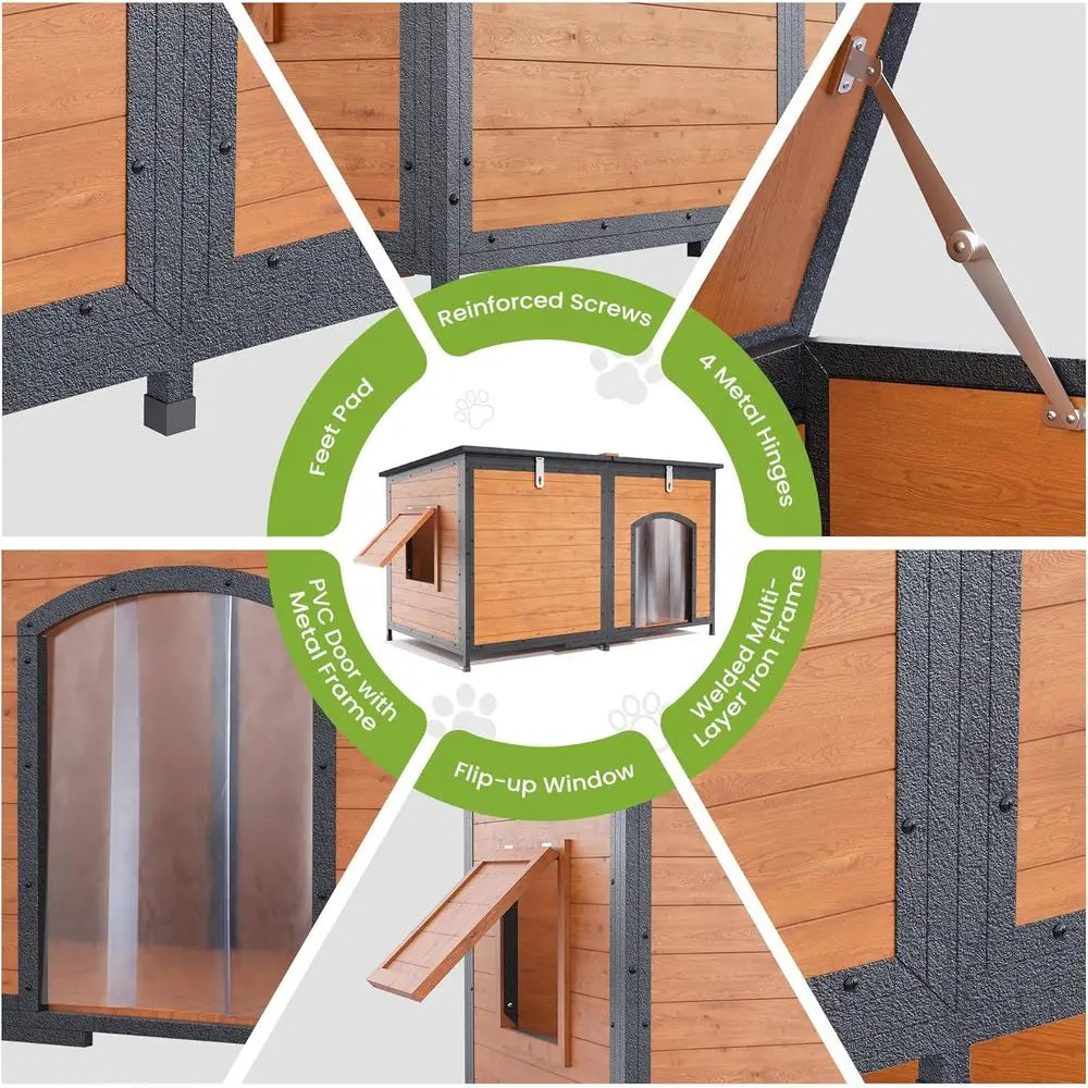 Wooden Insulated Dog House With Asphalt Roof And Airflow Windows