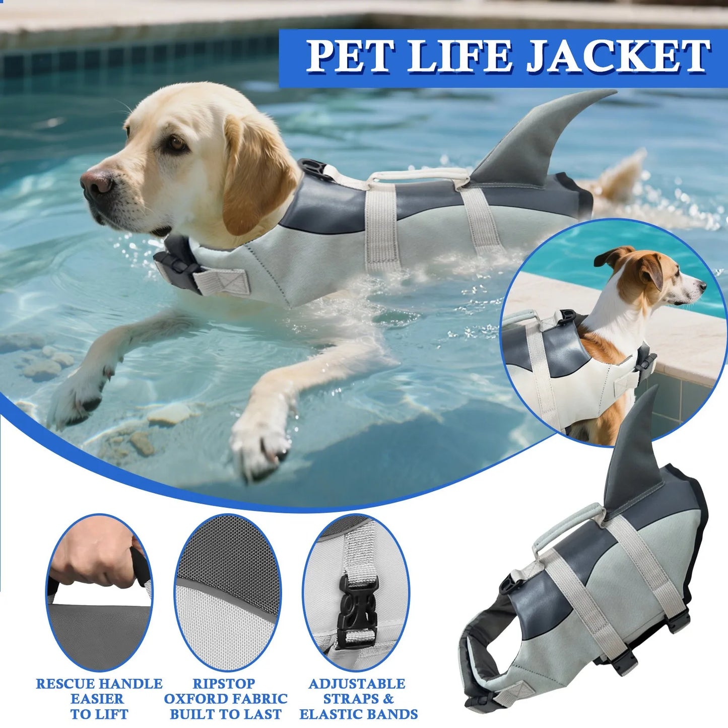 Durable Dog Life Jacket With Handle For Buoyancy Safety