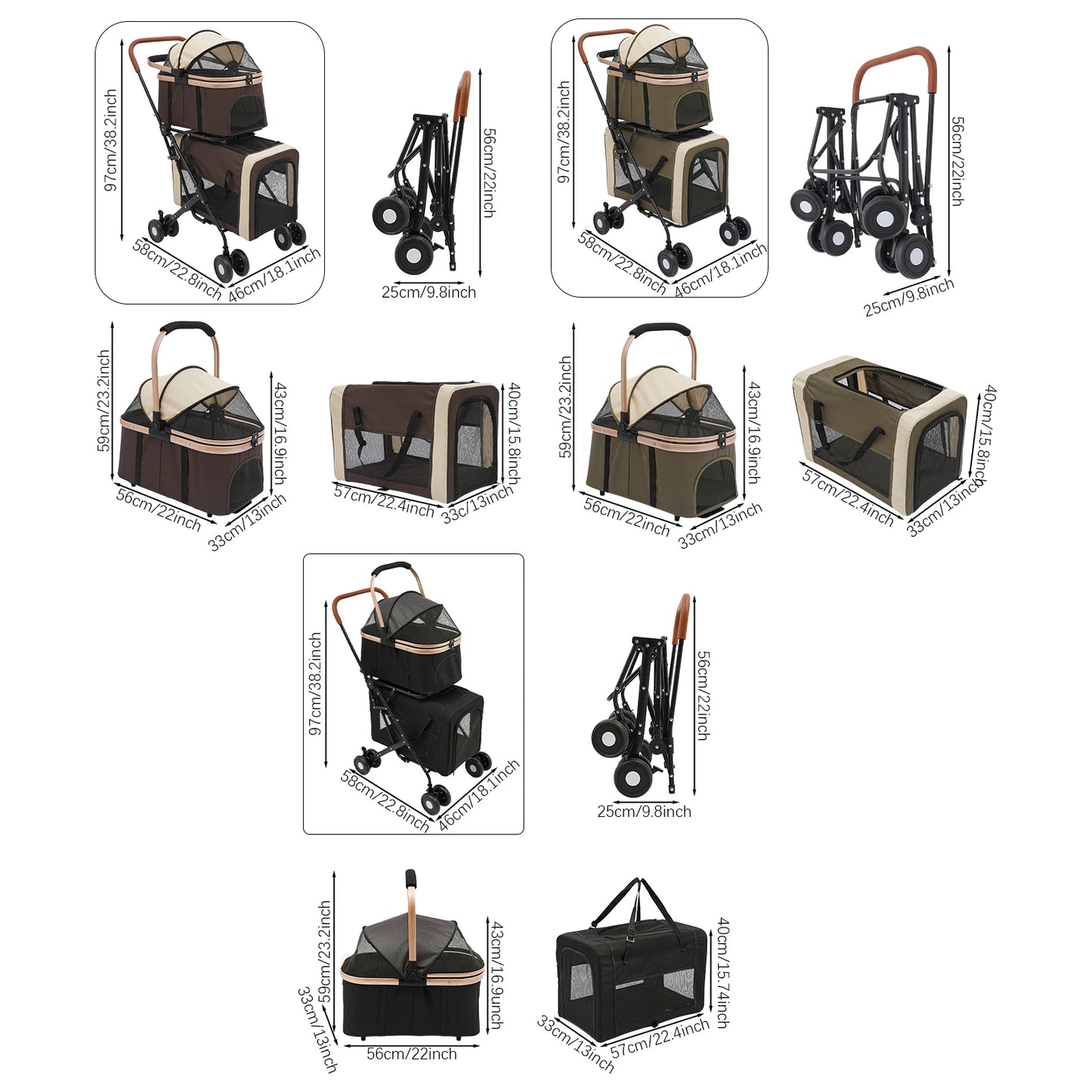 3 In 1 Heavy Duty Pet Stroller With Carriers 77Lbs