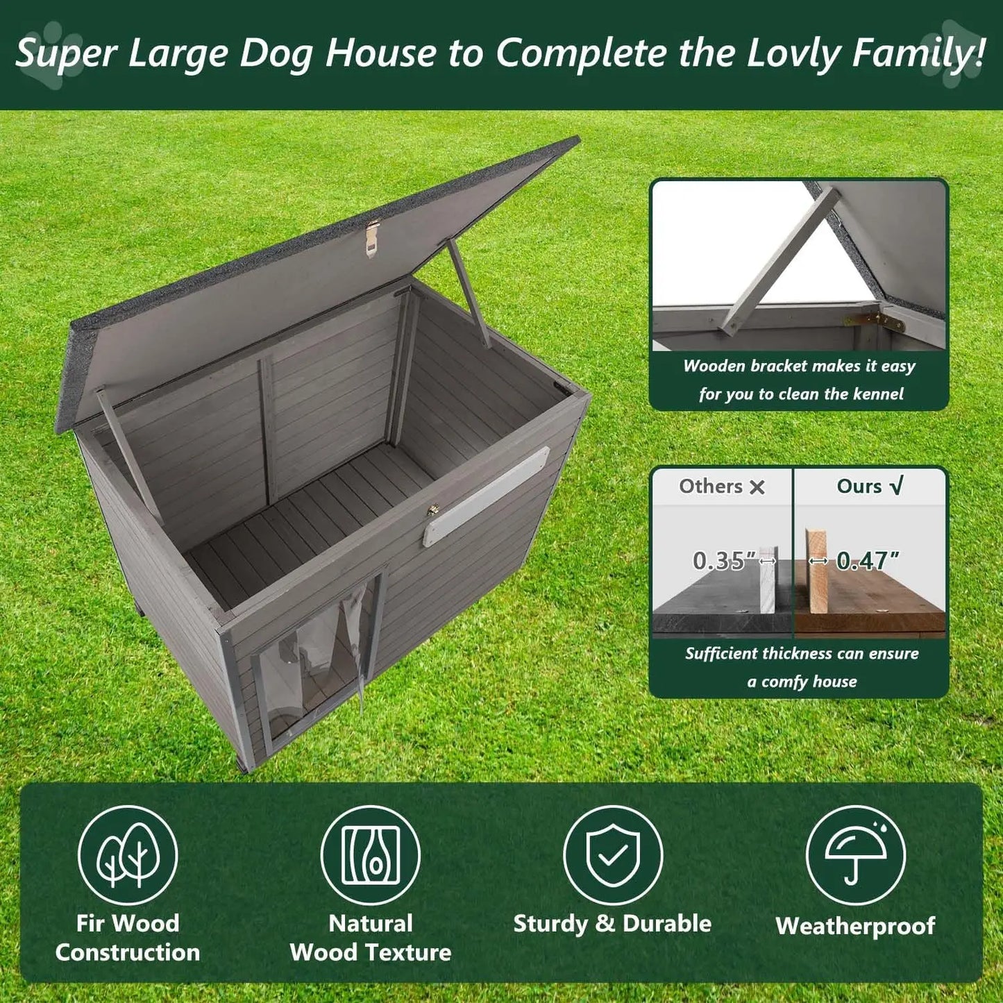 PetsCosset Wooden Outdoor Dog House Kennel With AntiChewing Iron Frames