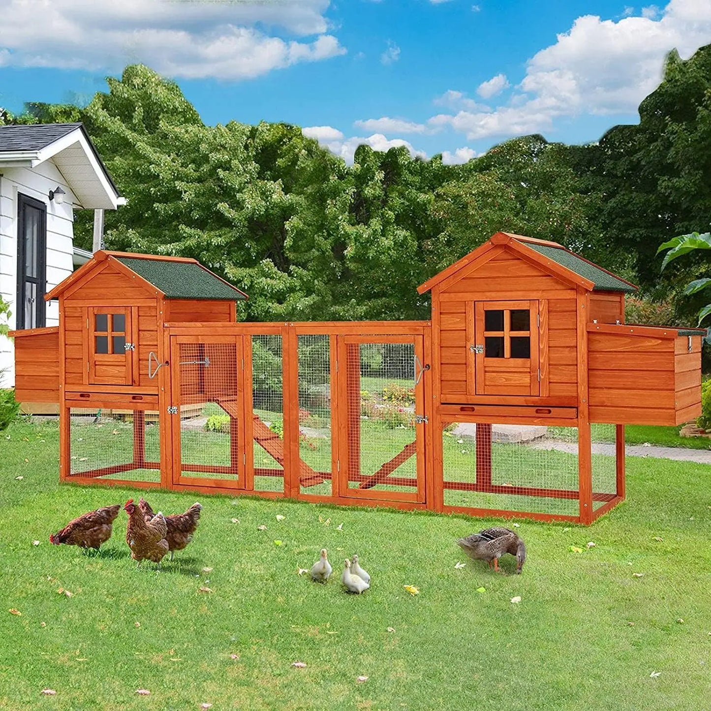 Wooden Chicken Coop For 10 Chickens With Run And Nesting Boxes