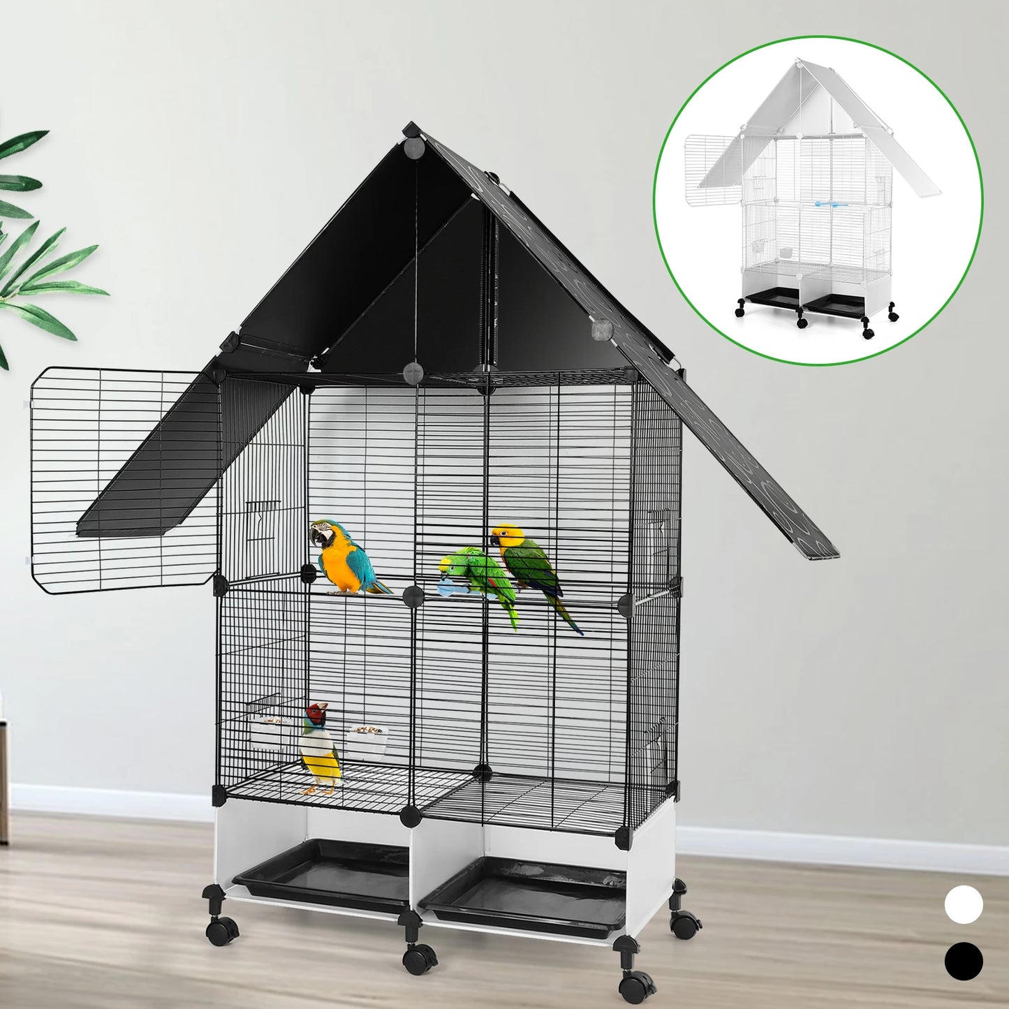 Bird Cage With Rolling Stand House Shape Two Tier Parakeets