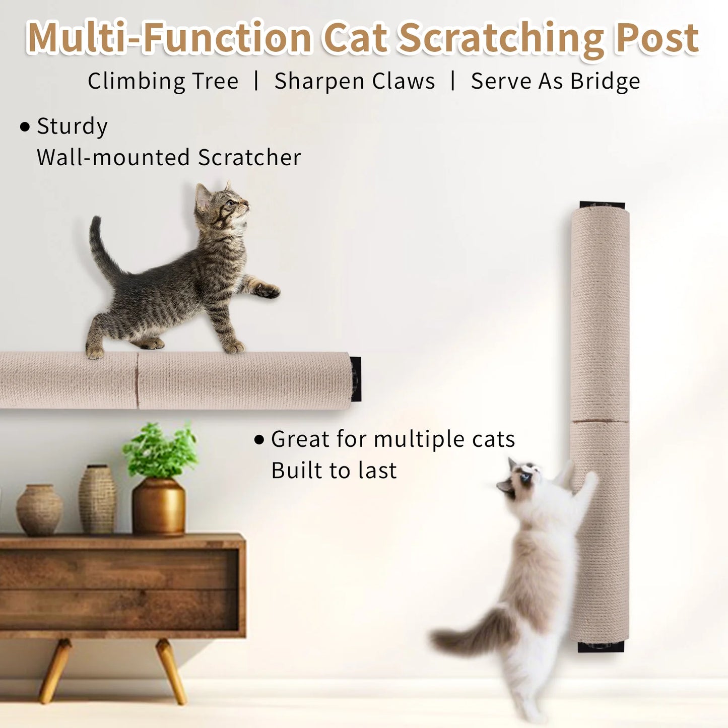 Cat Wall Mounted Scratching Post With Durable Hemp Rope
