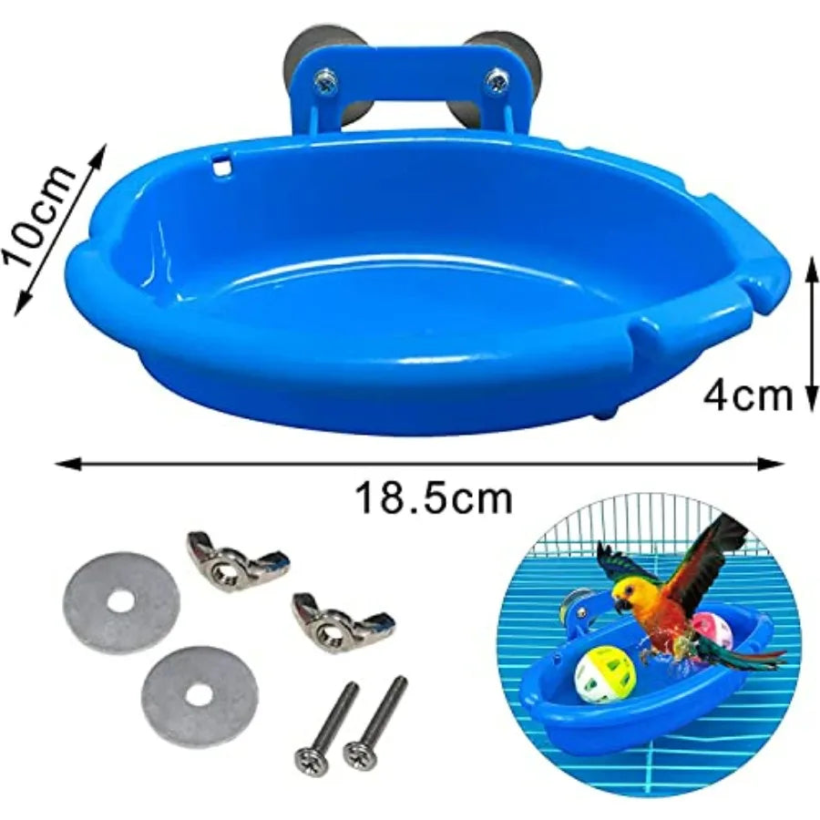 Plastic Bird Bath For Cage With 3 Balls Hanging Toy