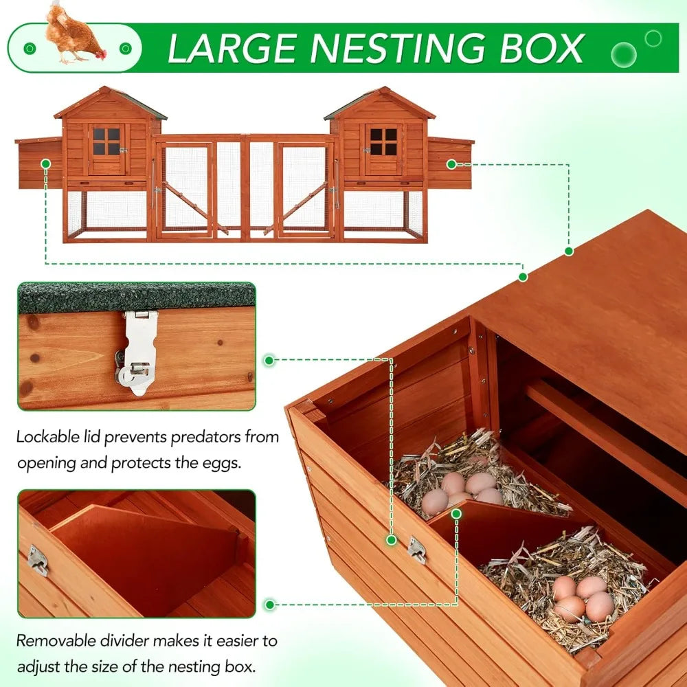 Wooden Chicken Coop For 10 Chickens With Run And Nesting Boxes