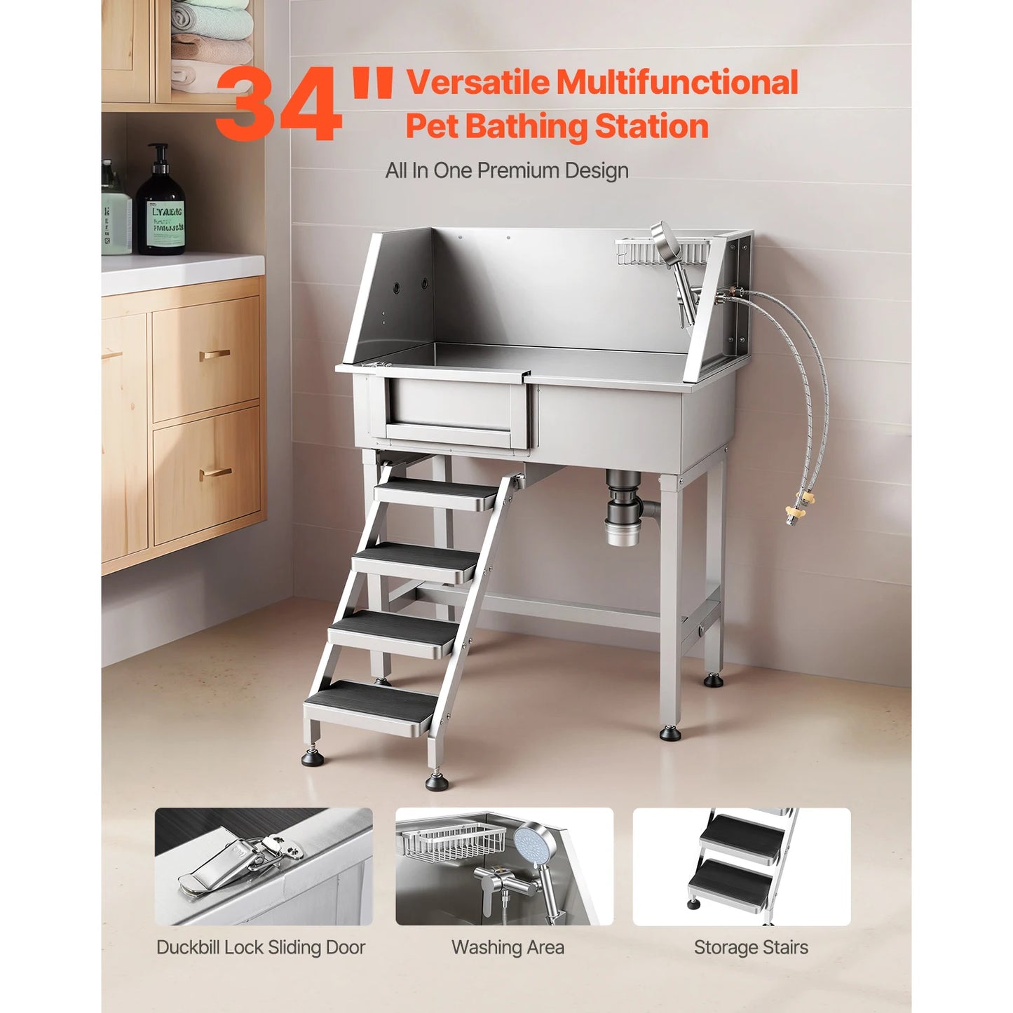 SucceBuy Dog Washing Station Stainless Steel With Shower Faucet