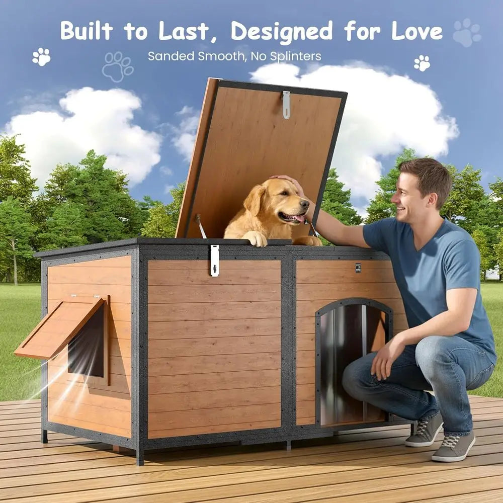 Wooden Insulated Dog House With Asphalt Roof And Airflow Windows