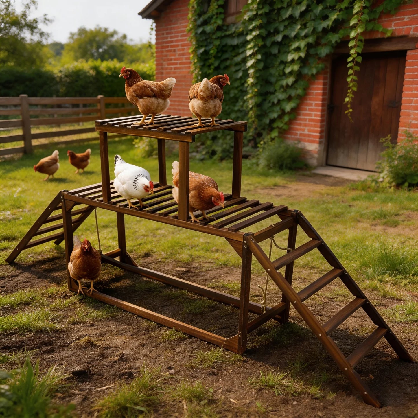 Bingopaw Pine Wood Chicken Perch Swing And Roosting Ladder