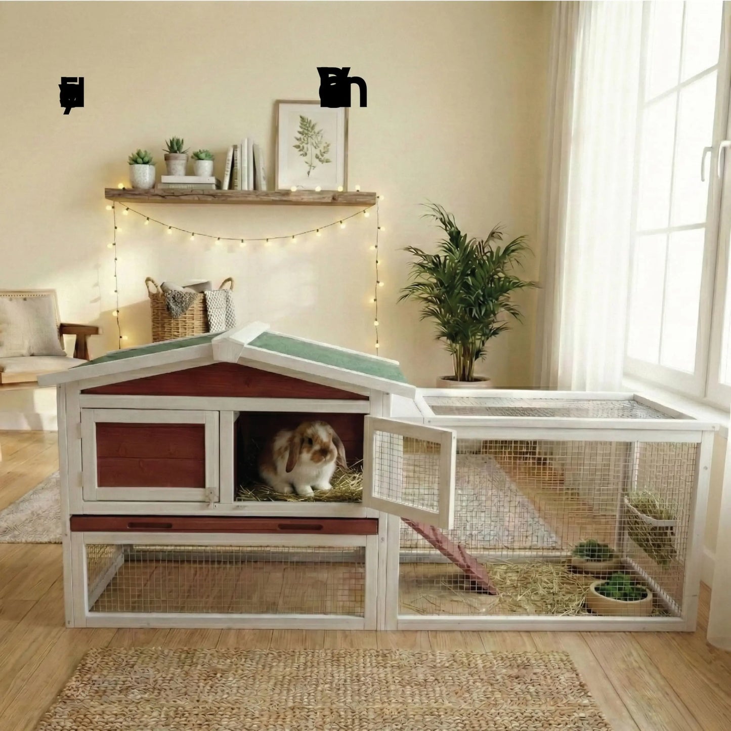 HiMISS Rabbit Hutch Outdoor Indoor With Non Slip Ramp