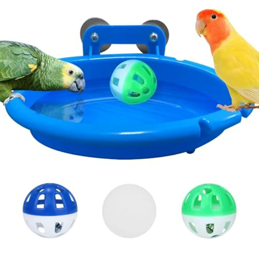 Plastic Bird Bath For Cage With 3 Balls Hanging Toy