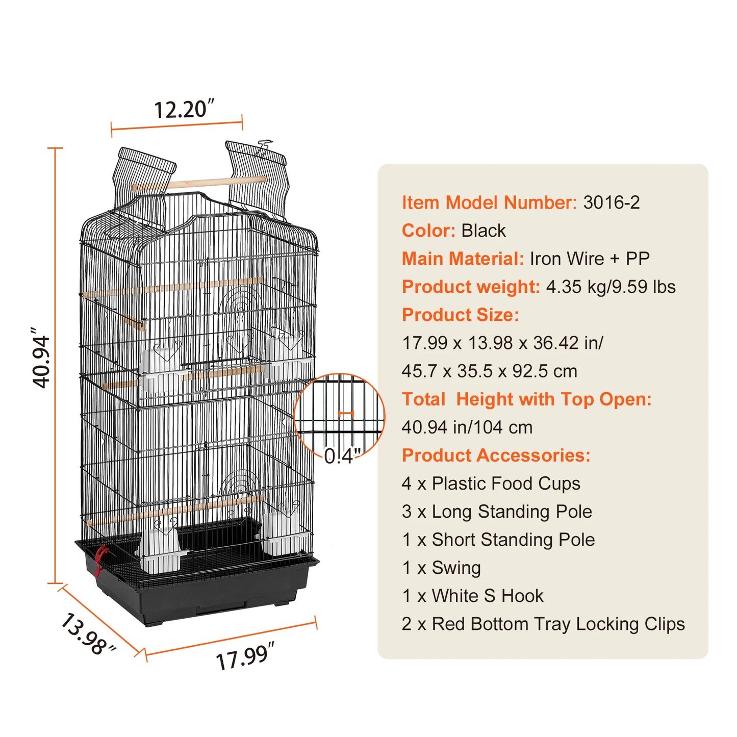 SucceBuy Open Top Parrot Bird Cage With Swing Perch