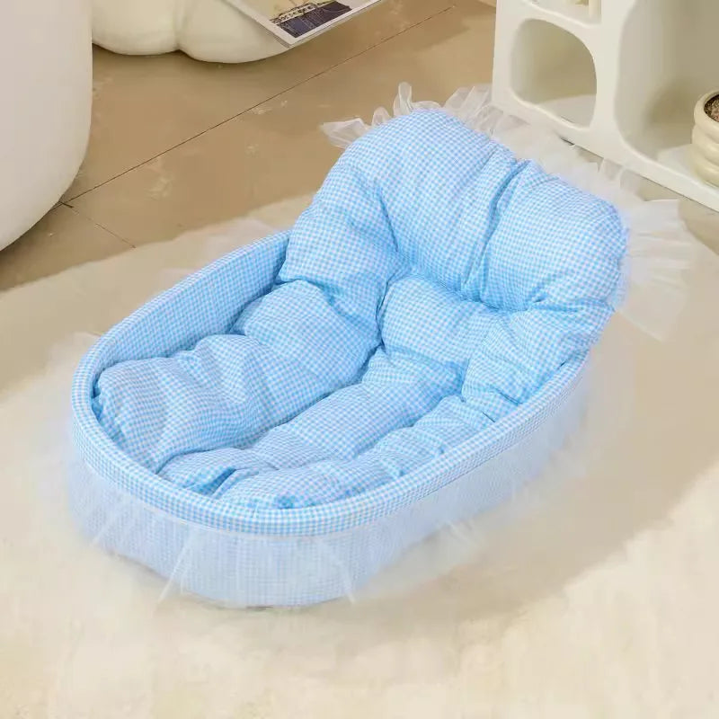 Cute Lace Trim Pet Princess Bed Oval For Small Dogs
