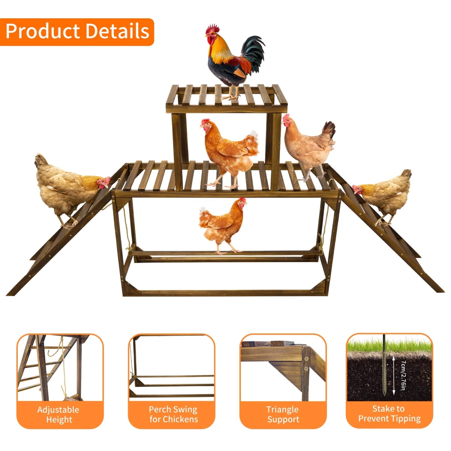 Bingopaw Pine Wood Chicken Perch Swing And Roosting Ladder