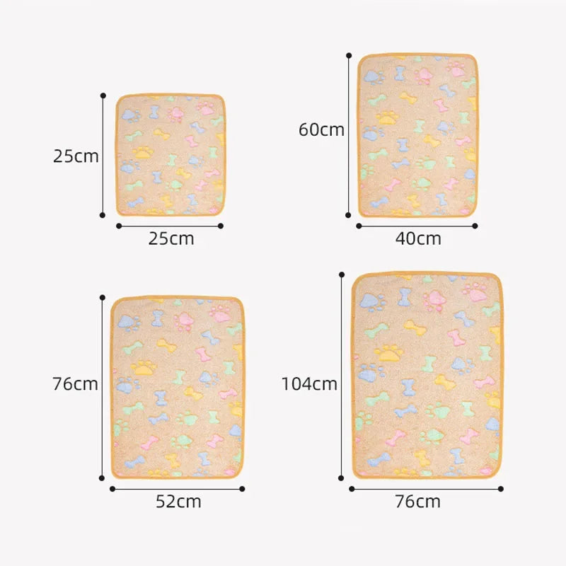 Velvet Pet Blanket With Paw Bone Pattern Soft Fleece Mat