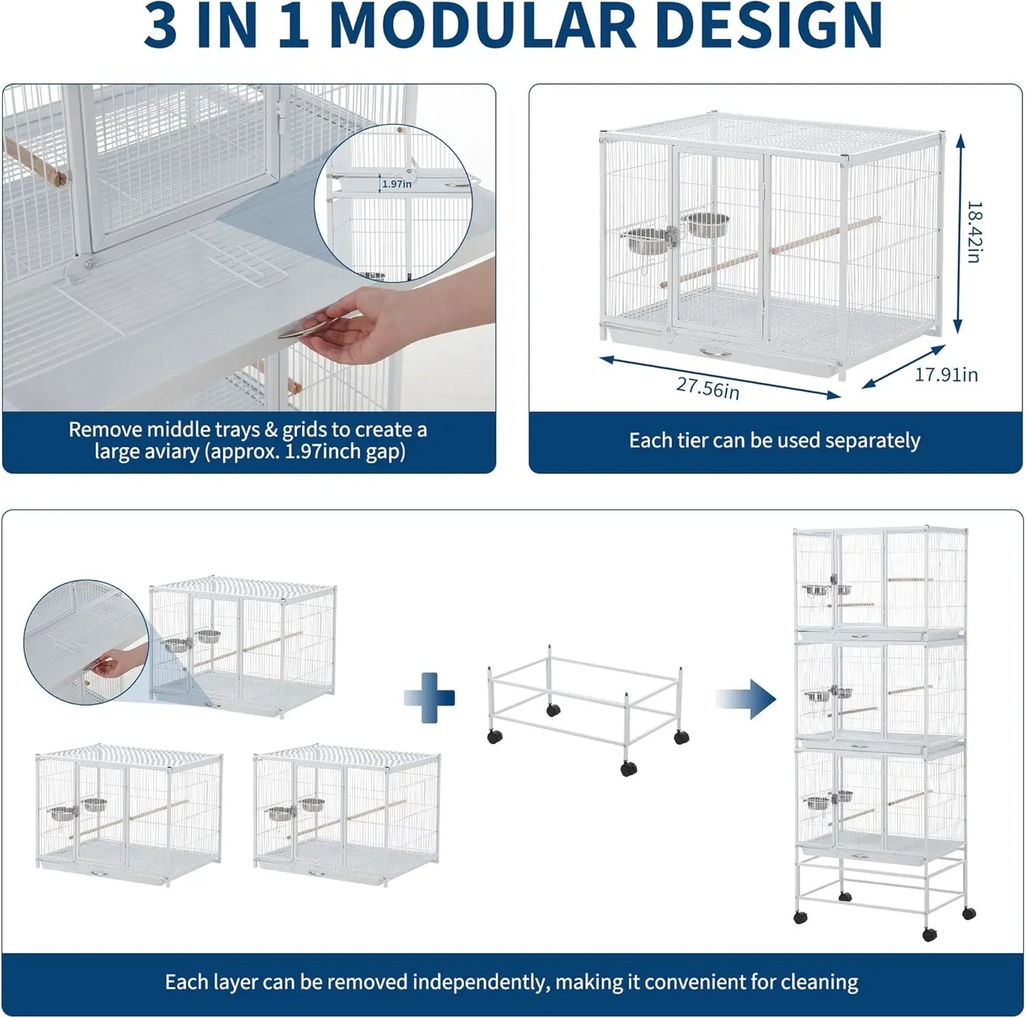 HiMISS 74 Inch Tall Bird Cage Aviary With Dividable Compartments