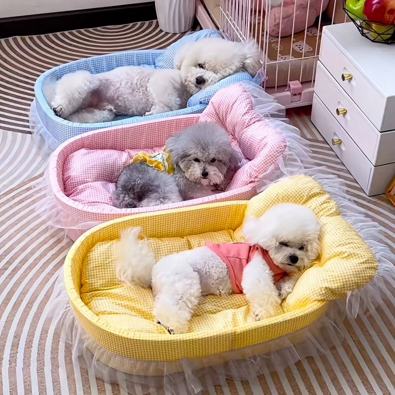 Cute Lace Trim Pet Princess Bed Oval For Small Dogs