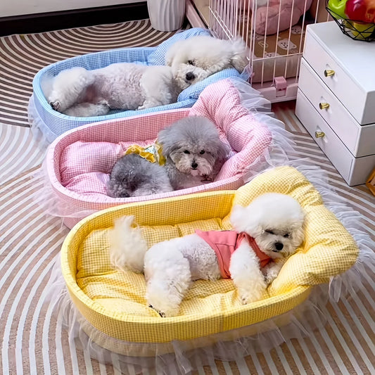 Cute Lace Trim Pet Princess Bed Oval For Small Dogs