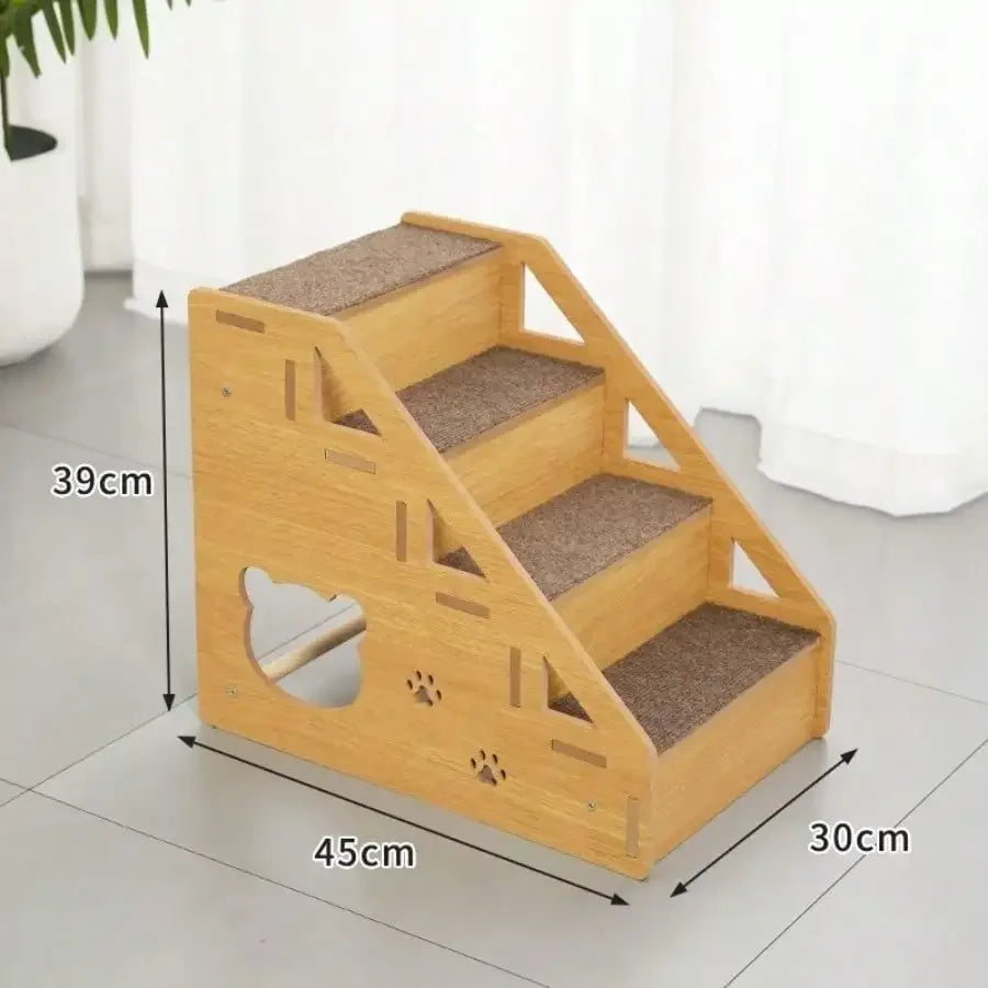 Wooden Right Angle Pet Stairs For Dogs And Cats With Non Slip Mat