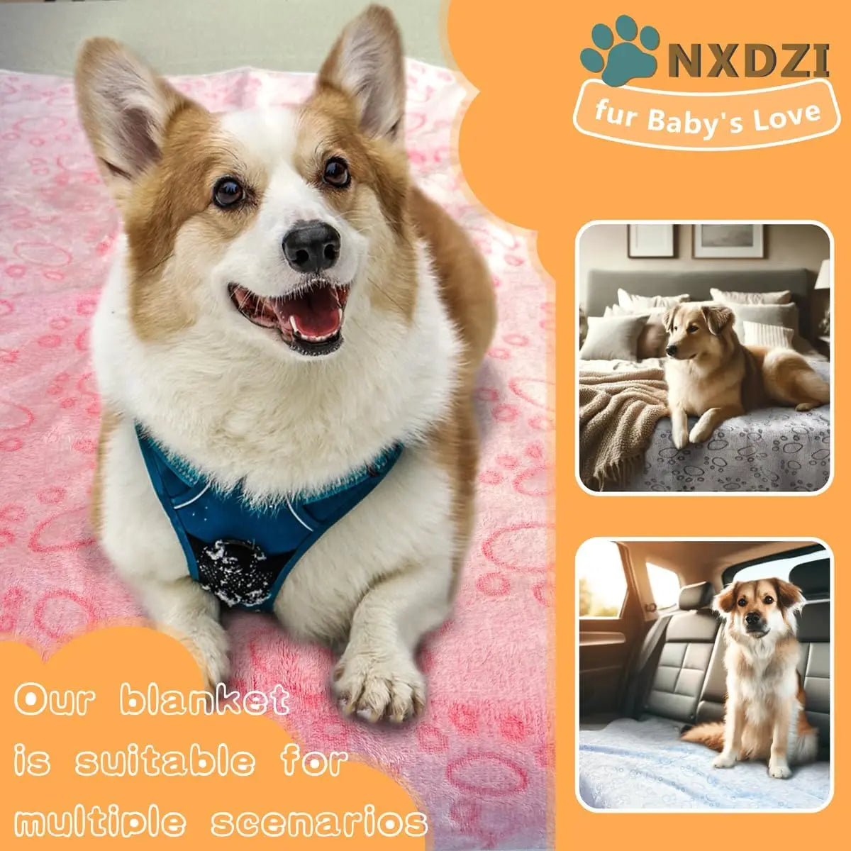 Soft Fuzzy Dog Blankets, 3 Pack Plush Crate Bed Mats
