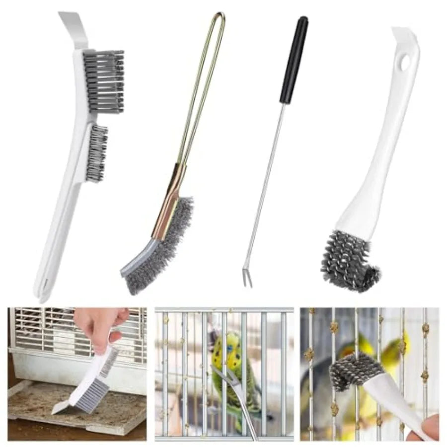 Bird Cage Cleaner Brush Kit Stainless Steel Cleaning Tools