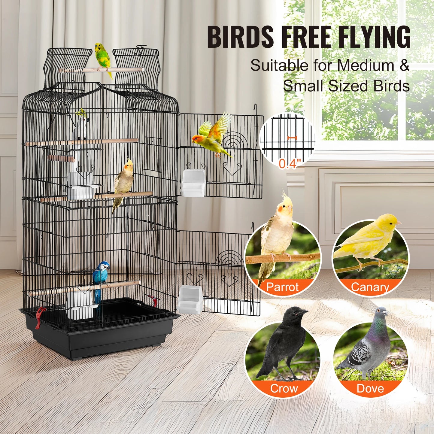 SucceBuy Open Top Parrot Bird Cage With Swing Perch