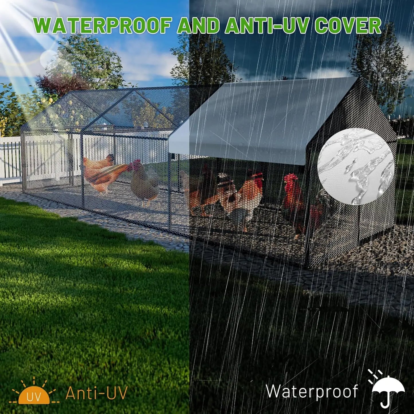 Metal Chicken Coop With Waterproof Cover Walk In Hen House