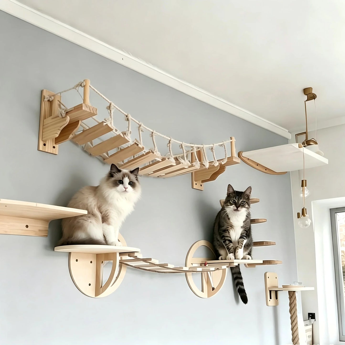 Wall Mounted Cat Rope Bridge With Sisal Climbing For Cats