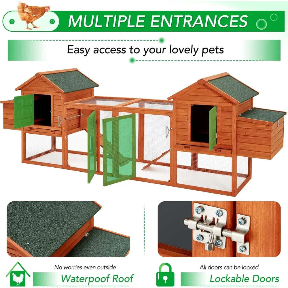 Wooden Chicken Coop For 10 Chickens With Run And Nesting Boxes